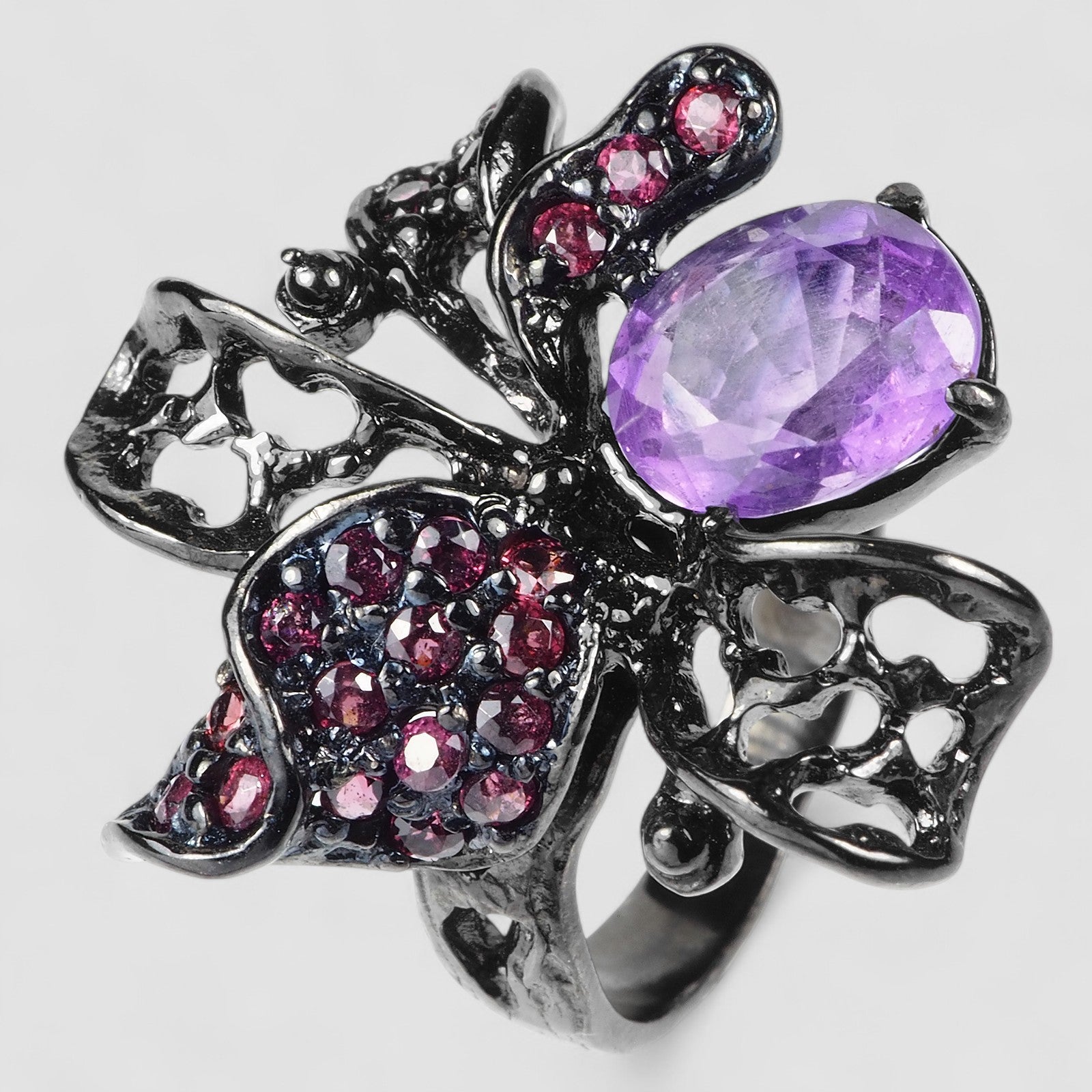 Purple Amethyst 925 Sterling Silver Blalck Ring, Trendy Everyday Ring