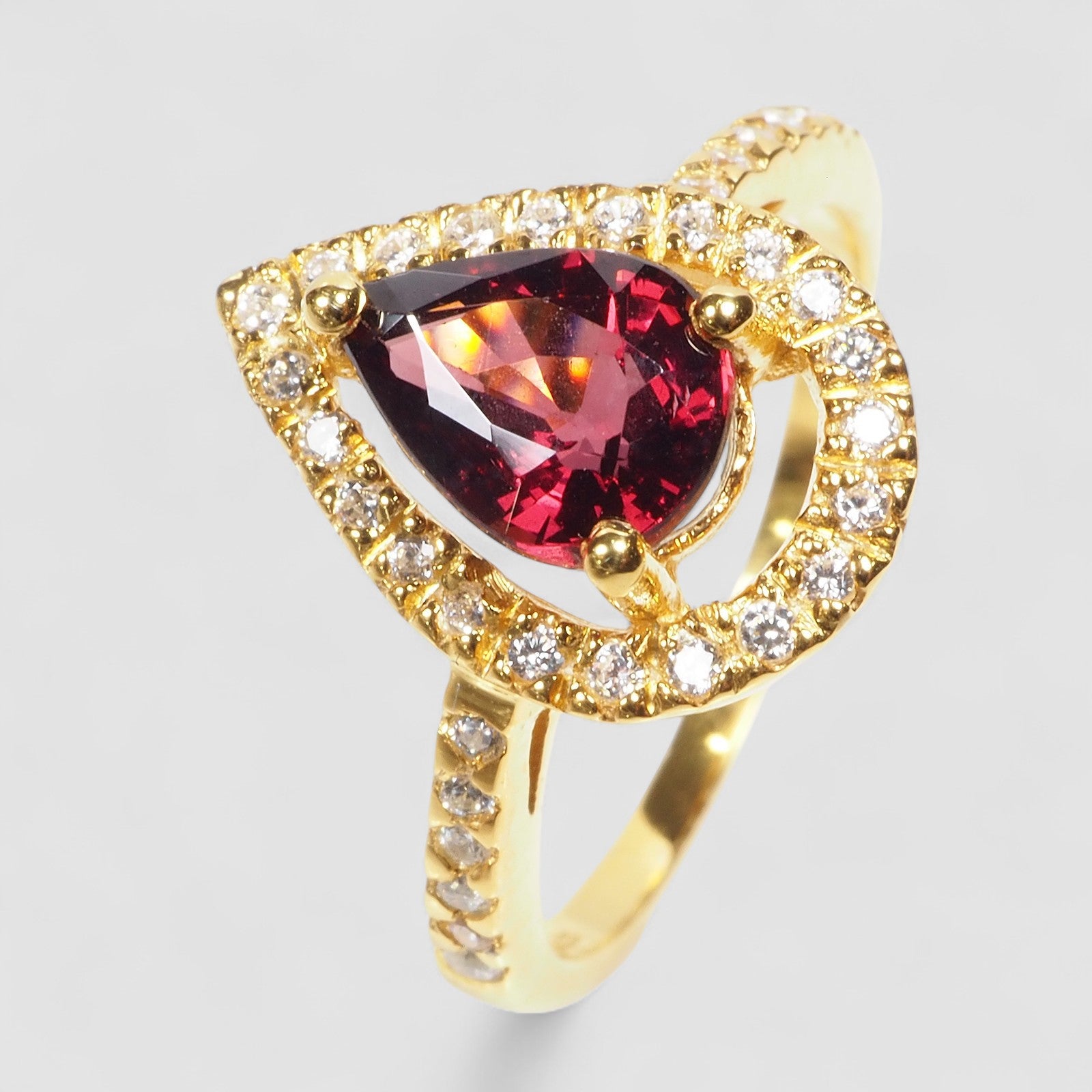 24K Gold 925 Sterling Silver Ring Red Rhodolite Garnet
