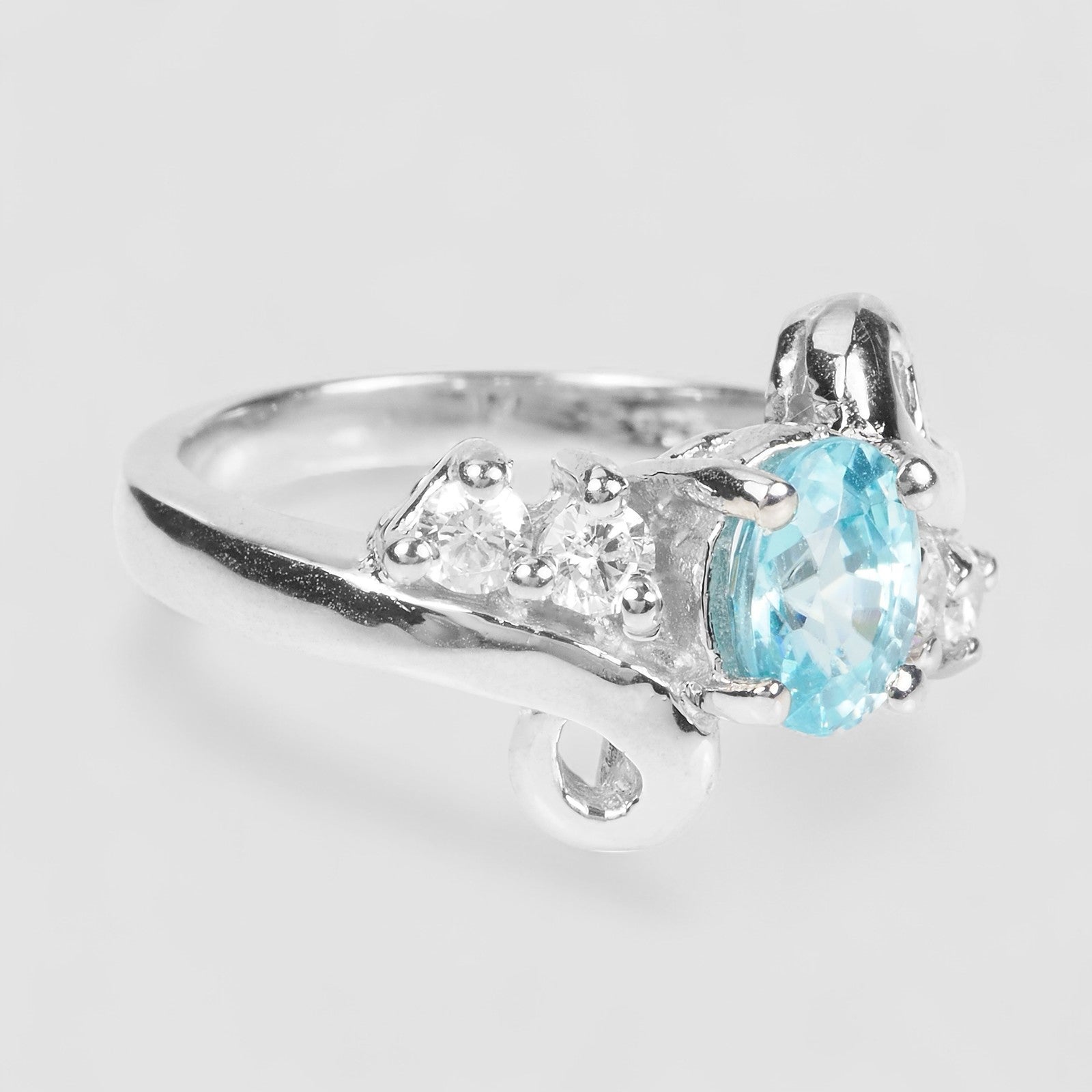 BLUE ZIRCON 925 STERLING SILVER WHITE GOLD PLATED RINGS