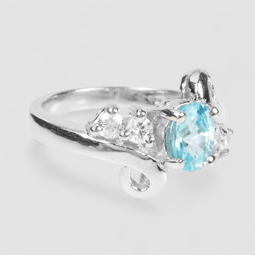 BLUE ZIRCON 925 STERLING SILVER WHITE GOLD PLATED RINGS