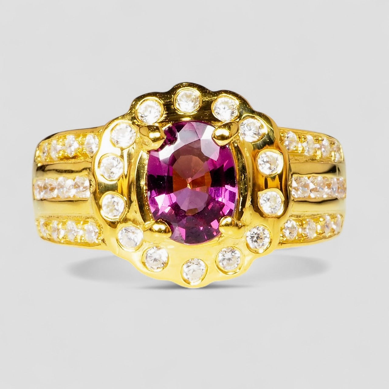 Pink Rhodolite Garnet 925 Sterling Silver 24K Gold Ring