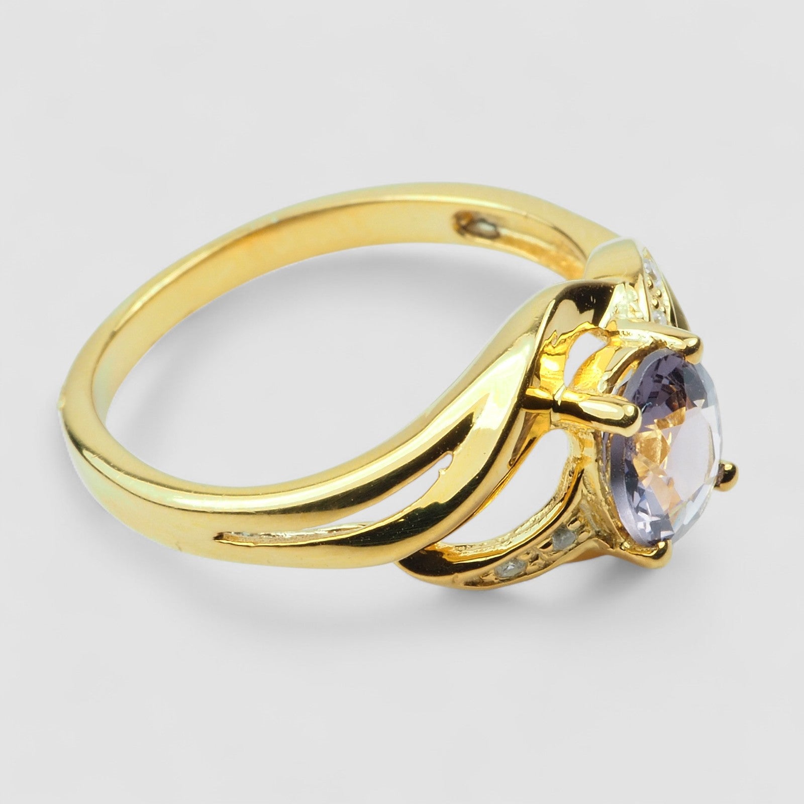 24K Gold 925 Sterling Silver Ring Purple Spinel