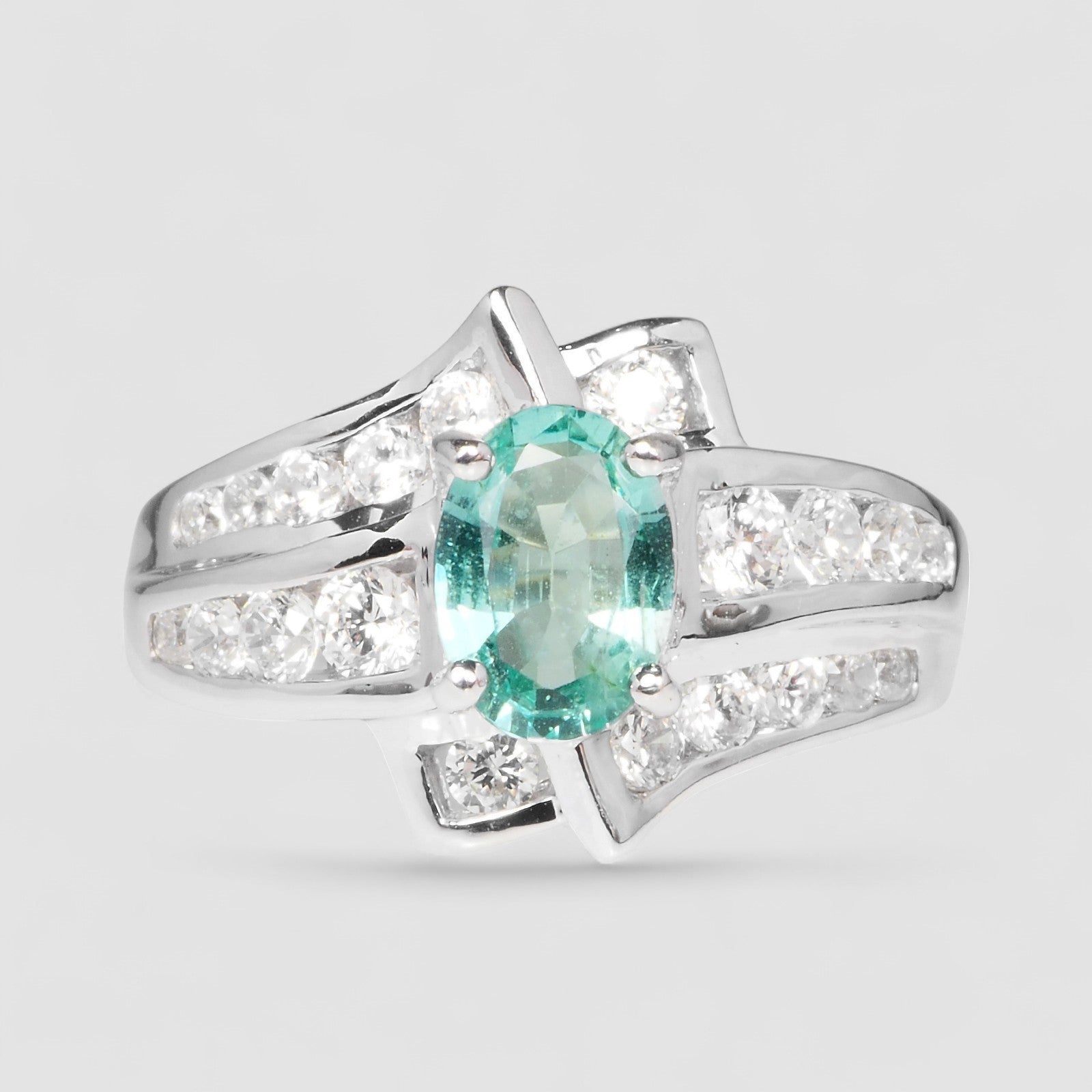 EMERALD GREEN WHITE GOLD RING 925 STERLING SILVER