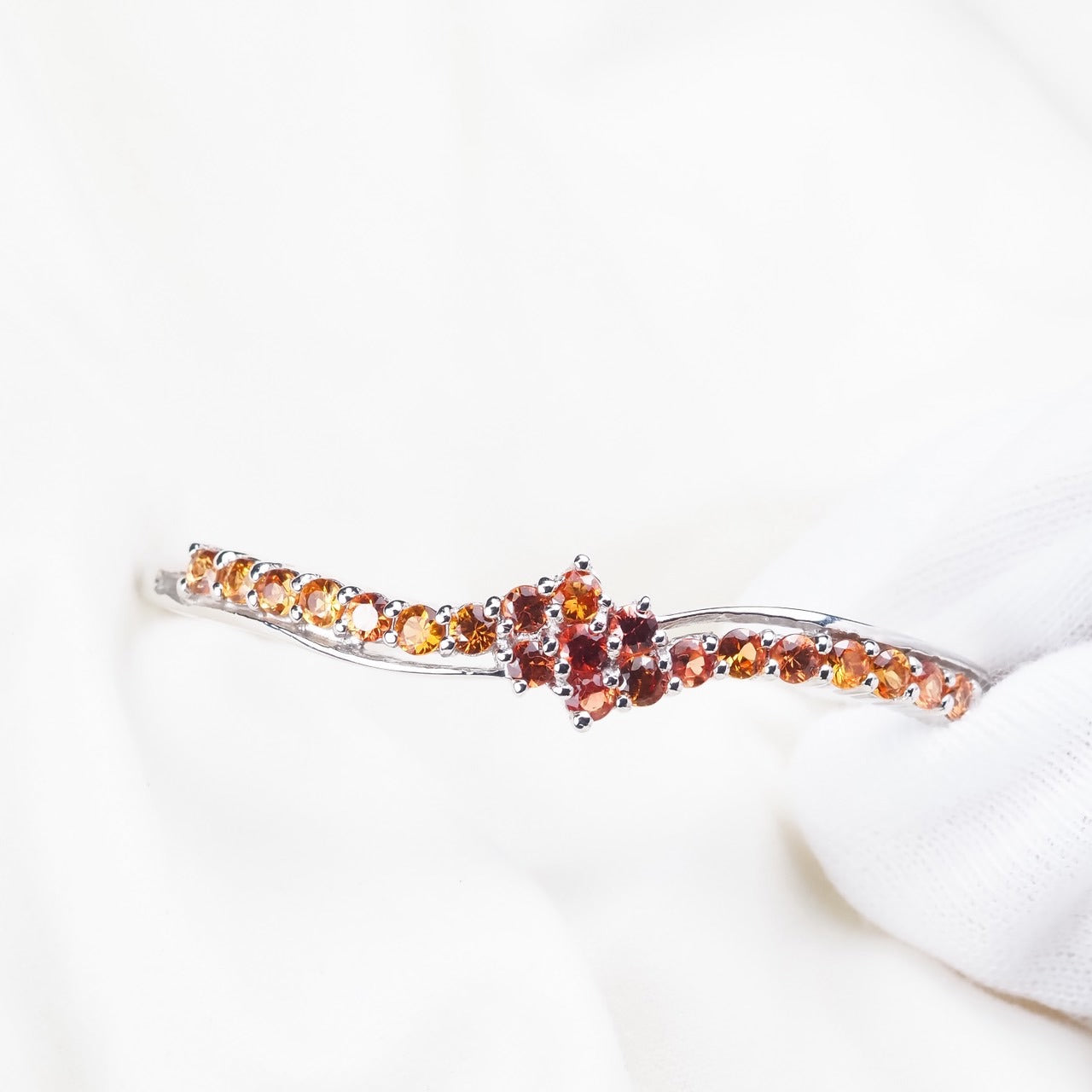 Orange Sapphire 925 Sterling Silver Bracelets, Natural Gemstone, Statement Ring, Free Resizing