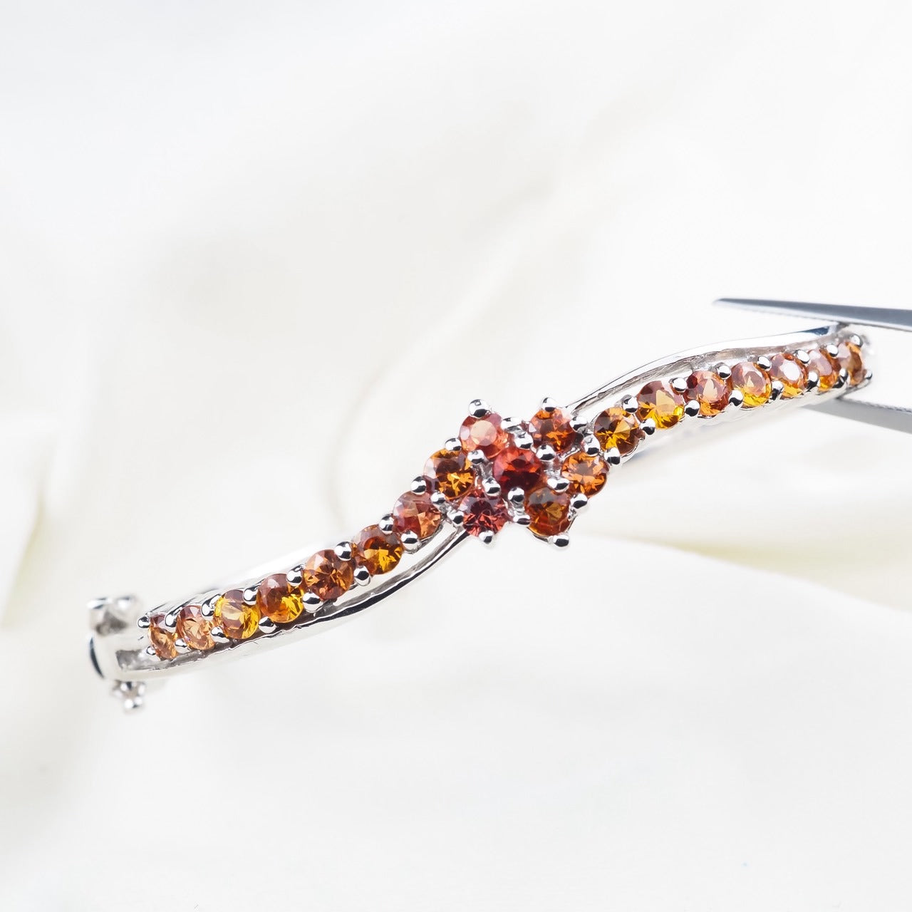 Orange Sapphire 925 Sterling Silver Bracelets, Natural Gemstone, Statement Ring, Free Resizing