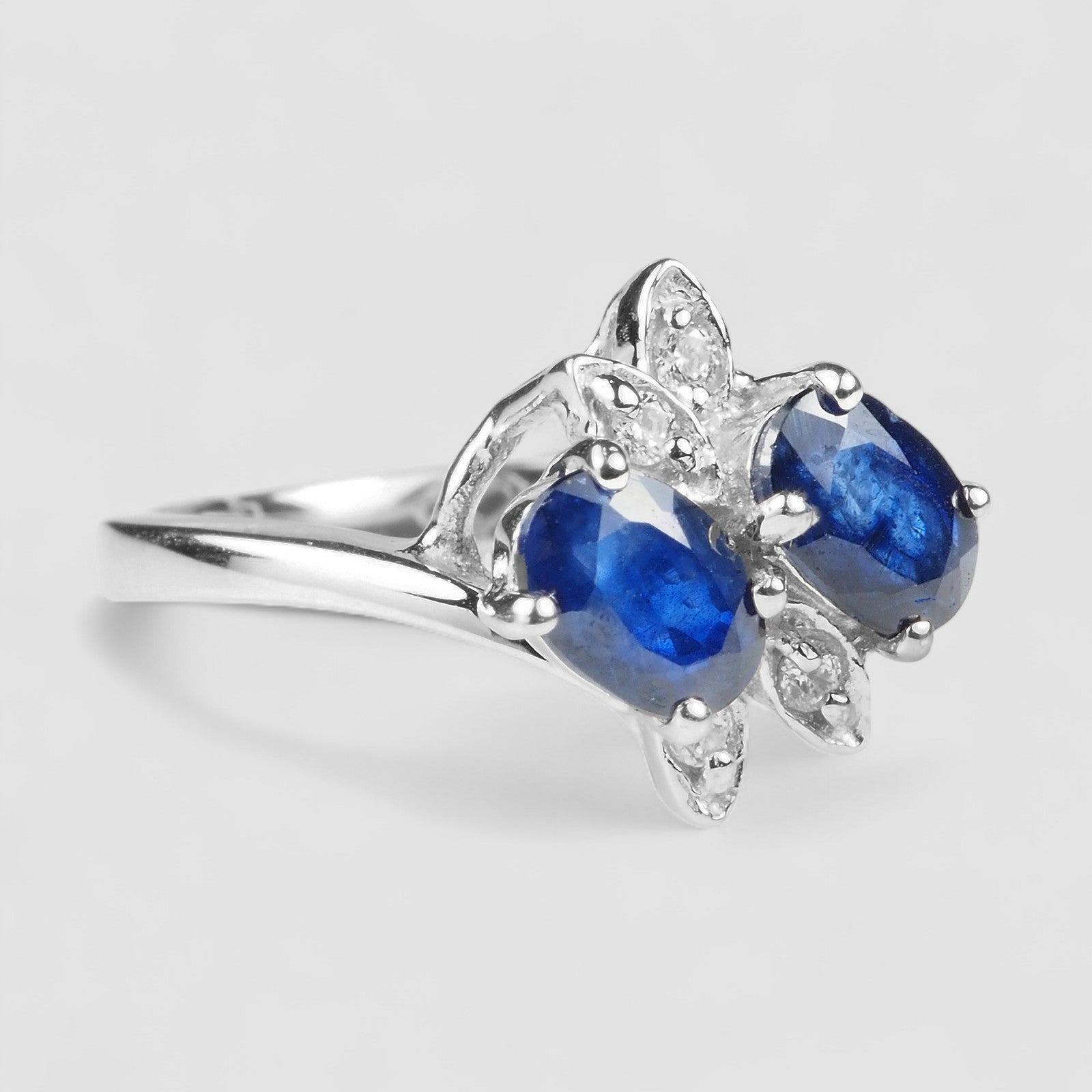 Double Stone Blue Sapphire 925 Sterling Silver Ring