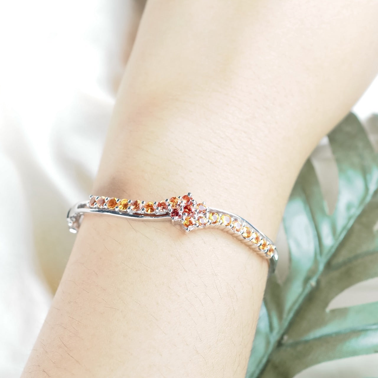 Orange Sapphire 925 Sterling Silver Bracelets, Natural Gemstone, Statement Ring, Free Resizing
