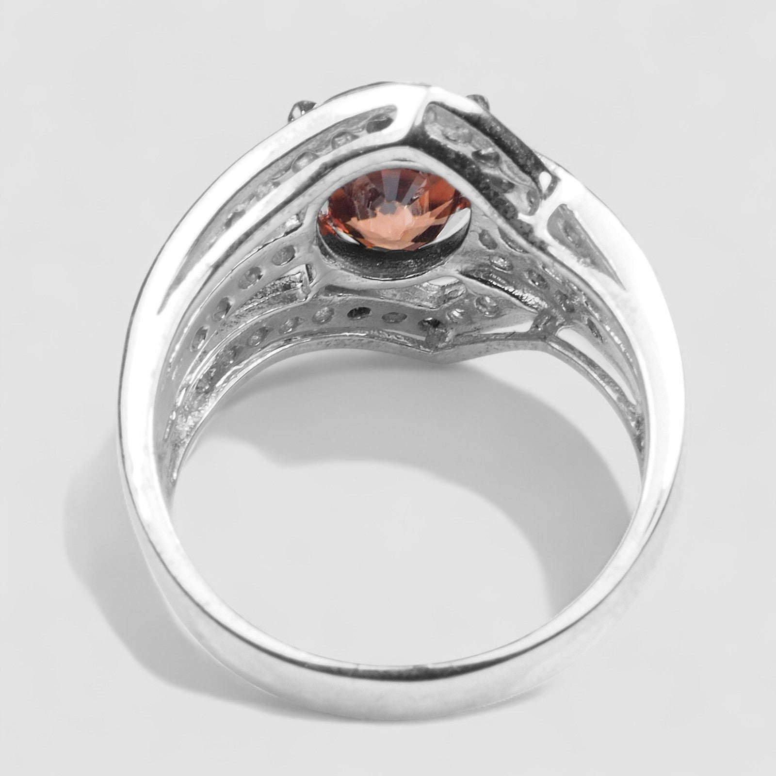 925 STERLING SILVER HANDMADE FINISH FINE RING RED ZIRCON