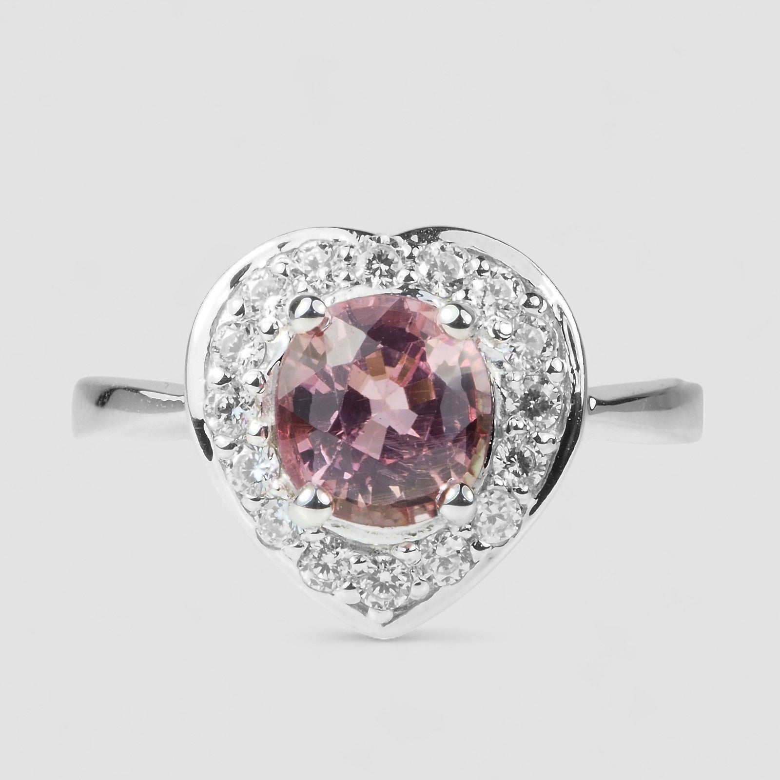 White Gold Rings Pink Tourmaline 925 Sterling Silver