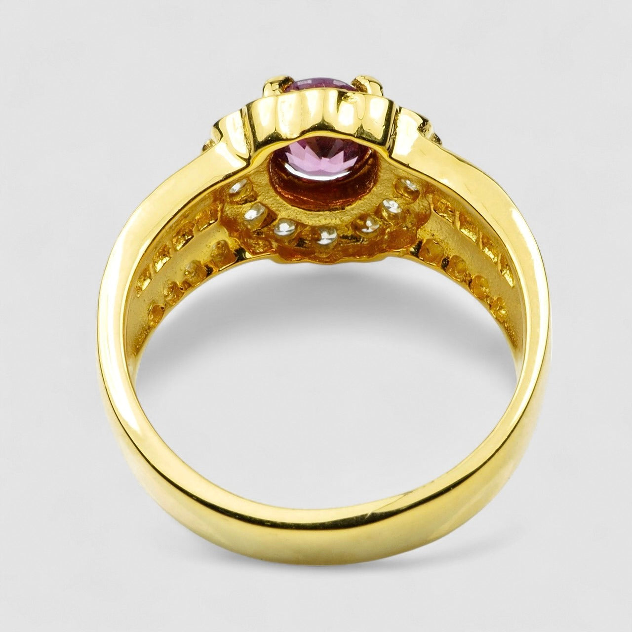 Pink Rhodolite Garnet 925 Sterling Silver 24K Gold Ring