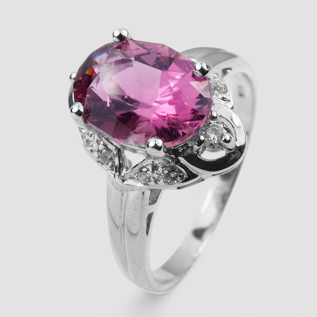 PINK TOURMALINE OVAL 925 STERLING SILVER WHITE GOLD PLATED RINGS