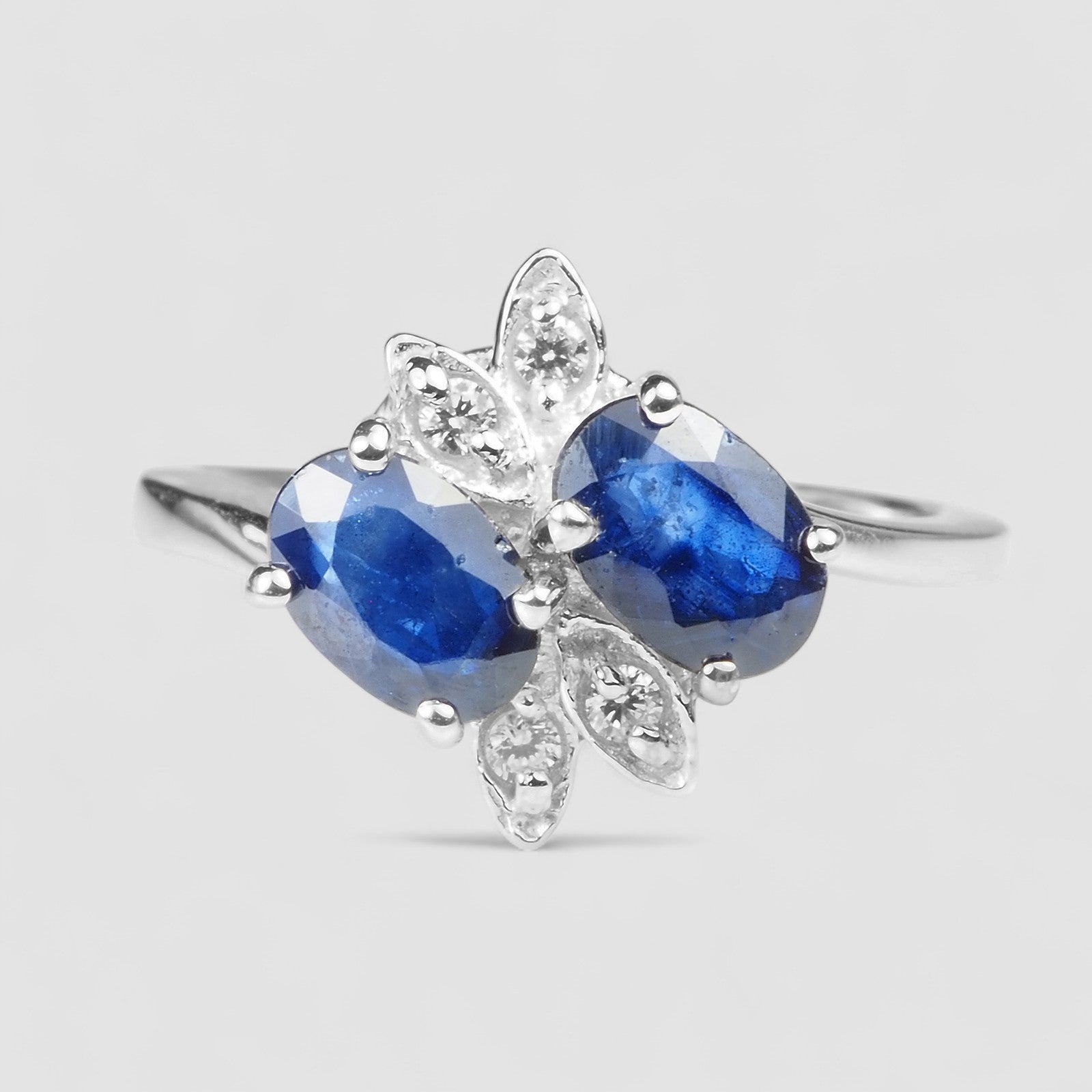 Double Stone Blue Sapphire 925 Sterling Silver Ring