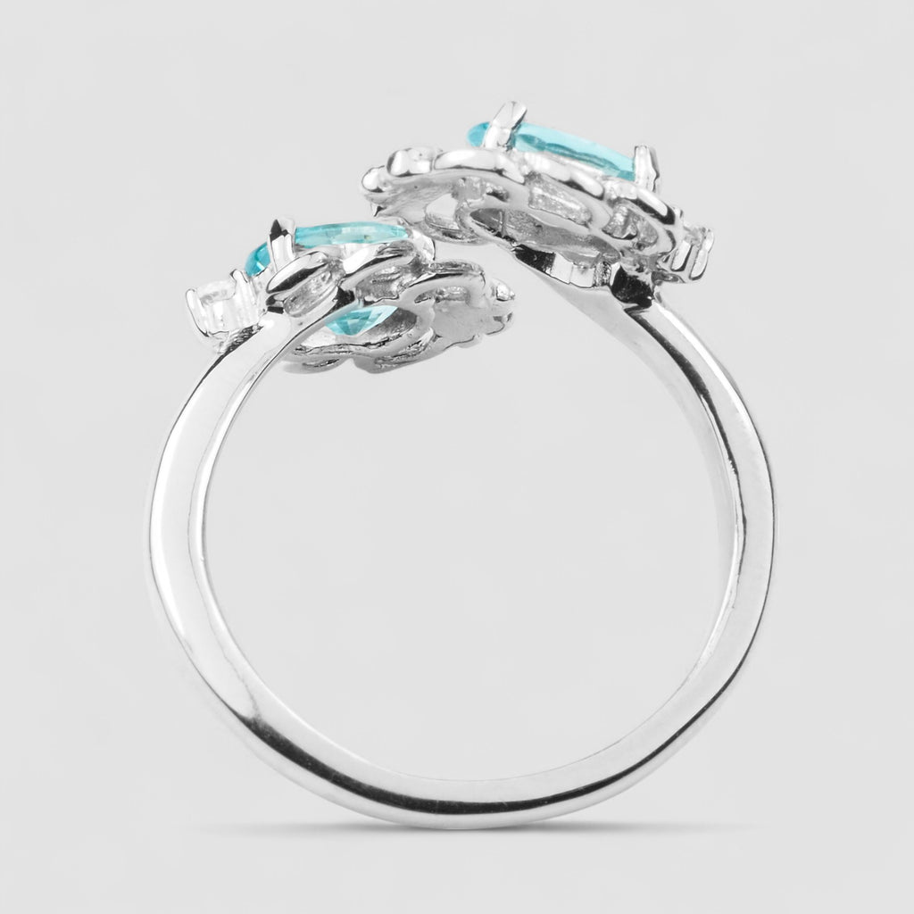 BLUE ZIRCON 925 STERLING SILVER WHITE GOLD RING