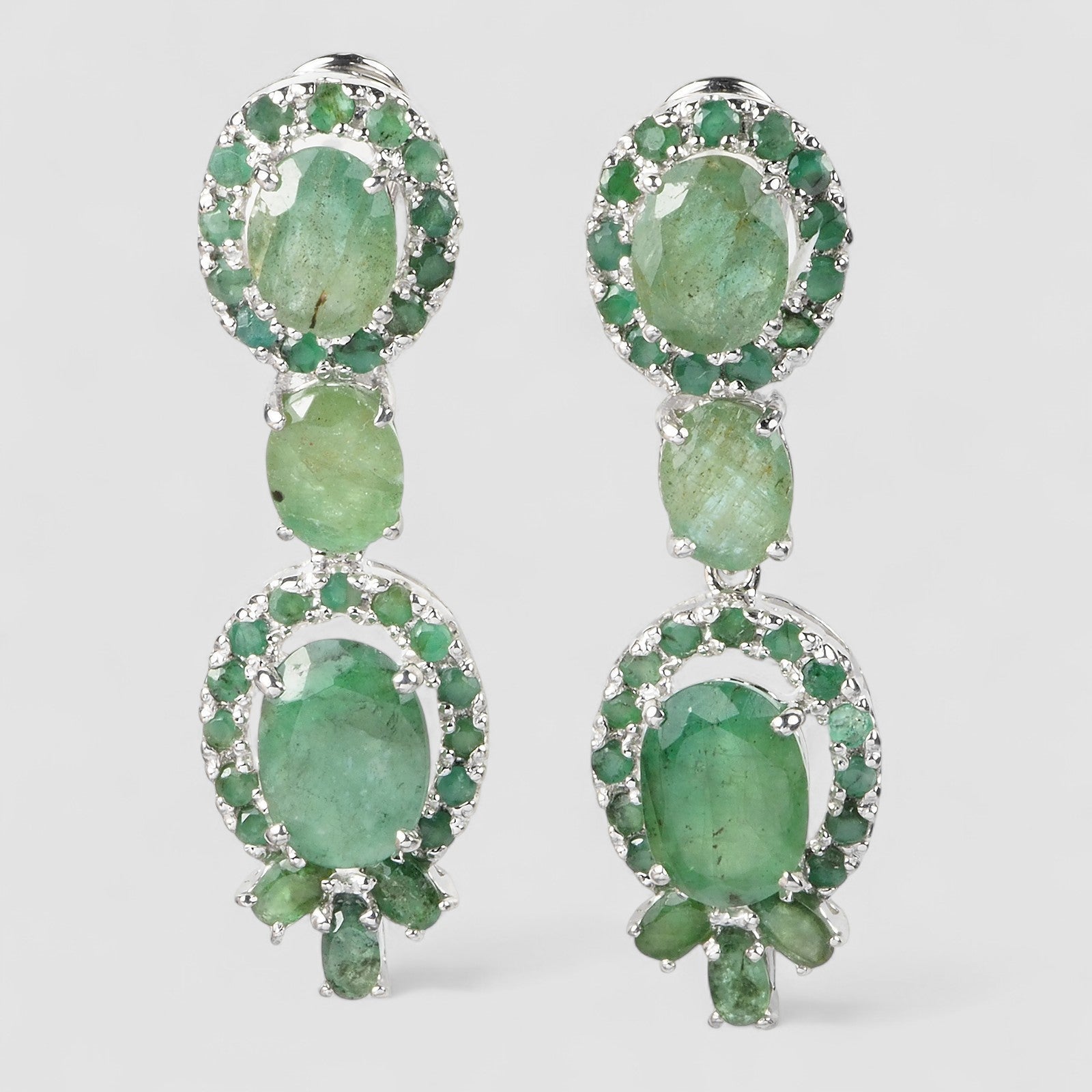Green Emerald 925 Sterling Silver White Gold Earrings, 925 Unique Gift for Her, Natural Gemstone