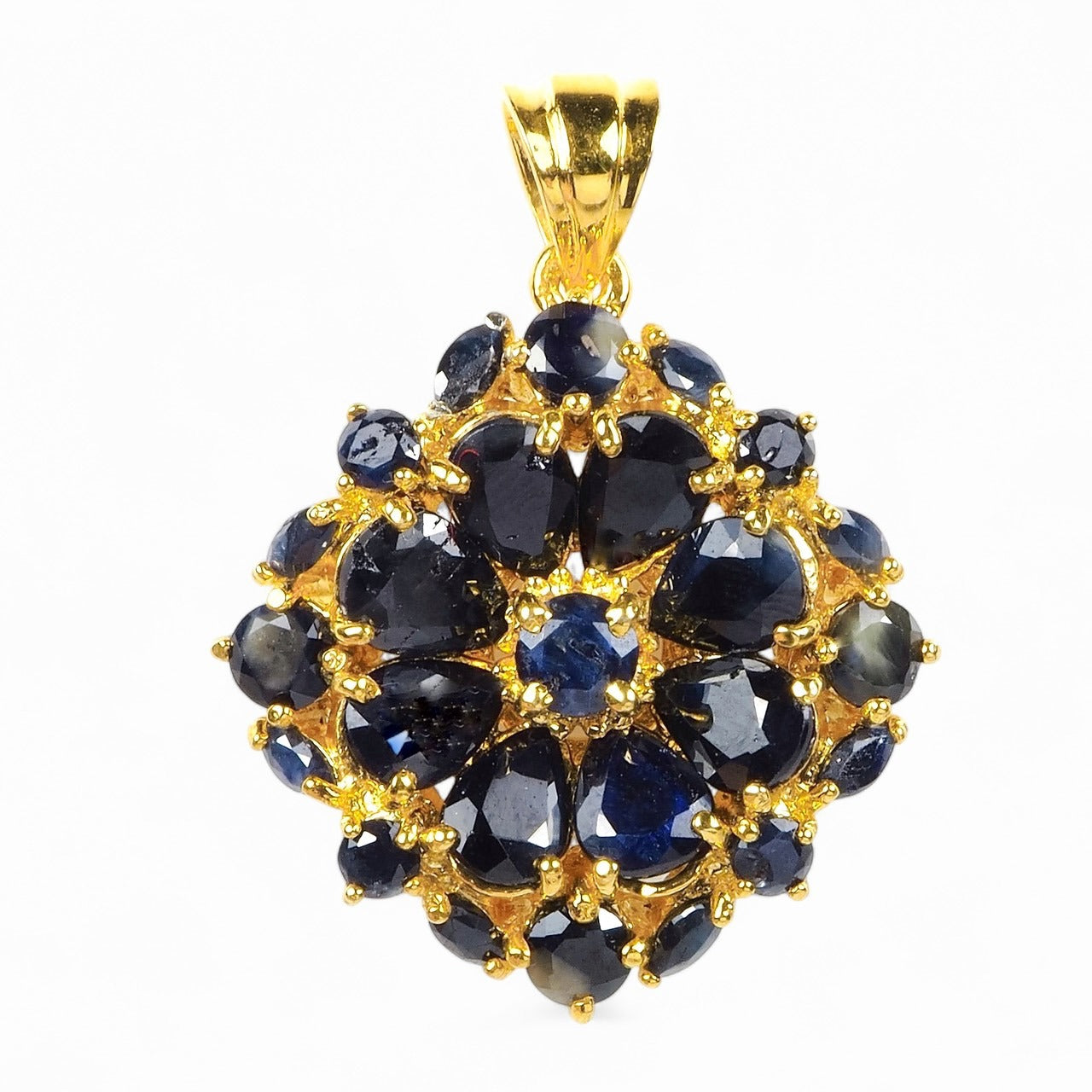 Blue Sapphire 925 Sterling Silver 24k Gold Pendants, Trendy Everyday Pendants