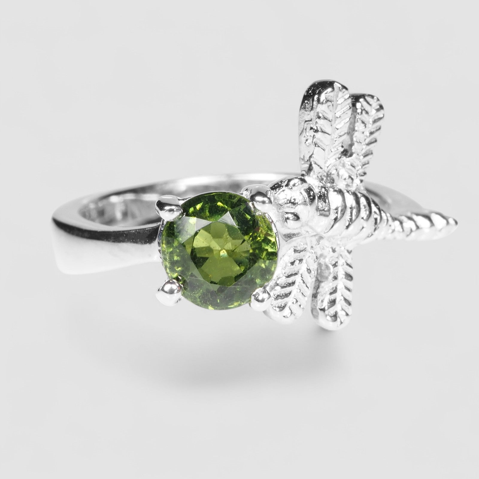 Dragonfly Green Tourmaline 925 Sterling Silver Ring