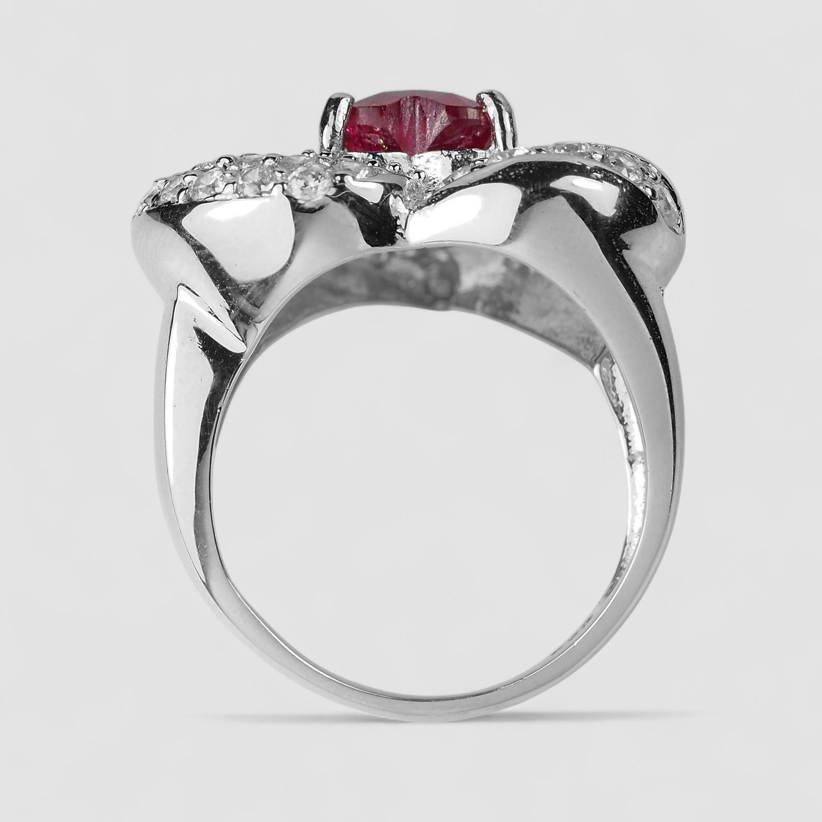 Gorgeous Red Ruby 925 Sterling Silver White Gold Ring