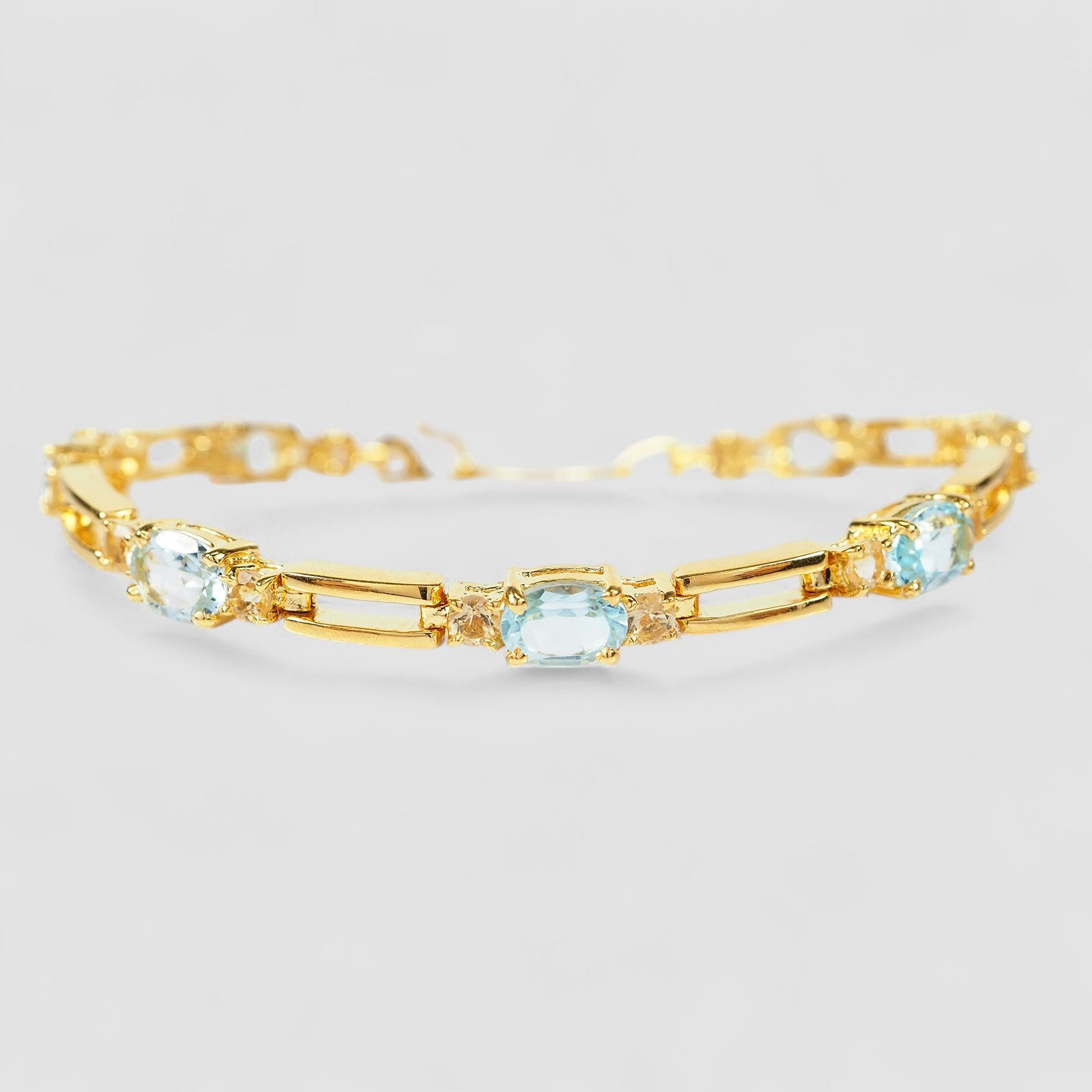 Blue Aquamarine 925 Sterling Silver 24K Gold Bracelets, Dainty Minimalist Everyday Bracelets