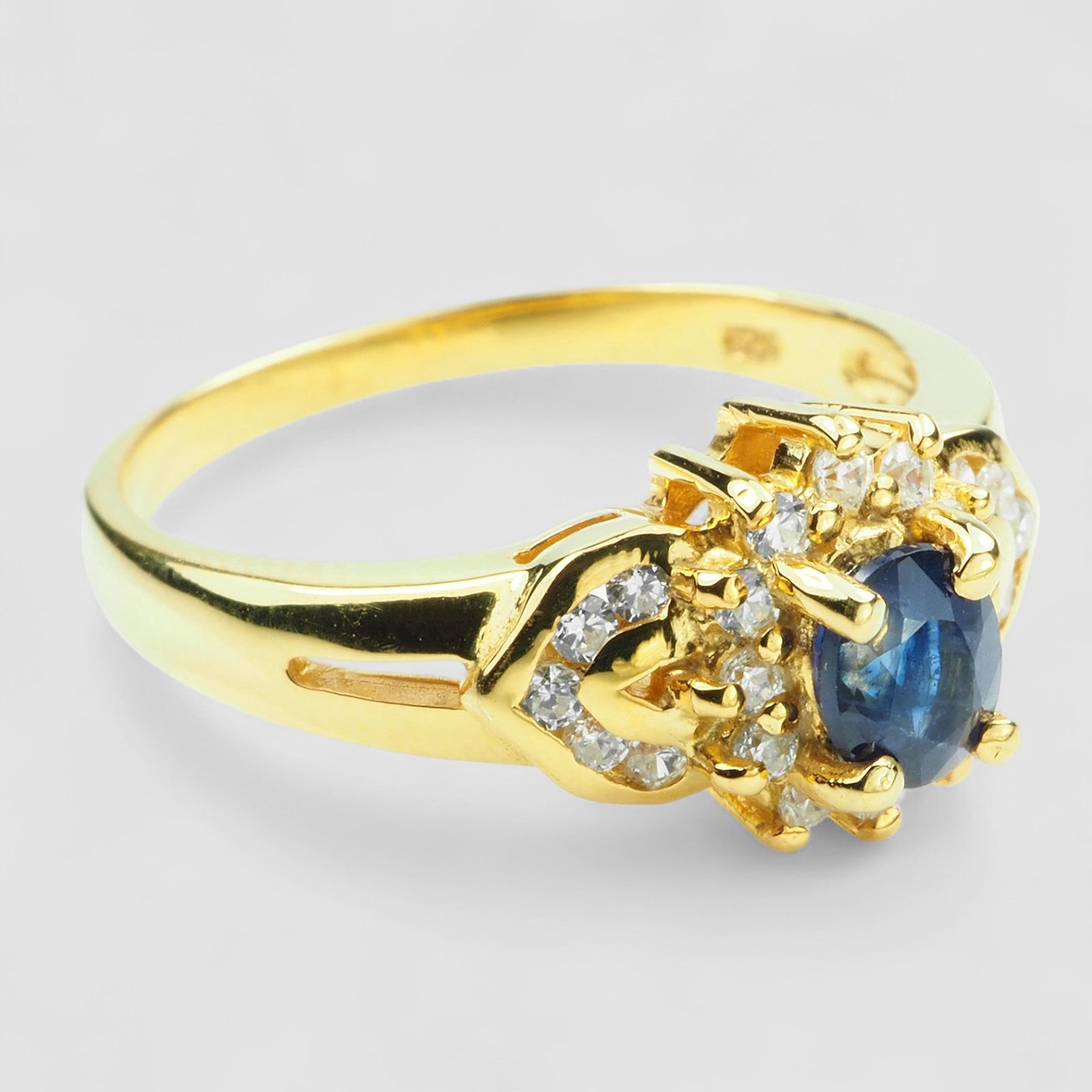 Blue Sapphire 24K Gold Ring, Natural Gemstone, Free Resizing