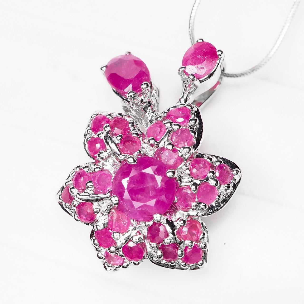 Pink Ruby 925 Sterling Silver White Gold Pendants, Anniversary Gift, Dainty Pendants