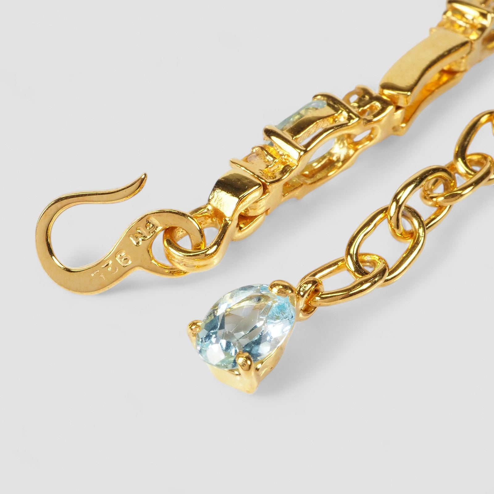 Blue Aquamarine 925 Sterling Silver 24K Gold Bracelet, Affordable Natural Gemstone, Everyday Bracelet