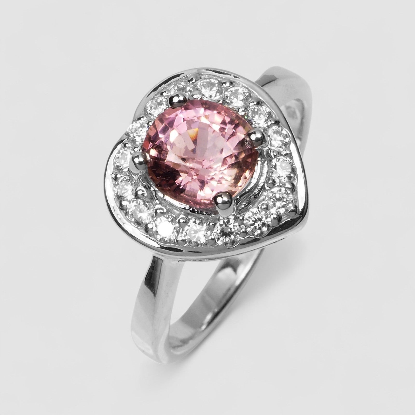 White Gold Rings Pink Tourmaline 925 Sterling Silver