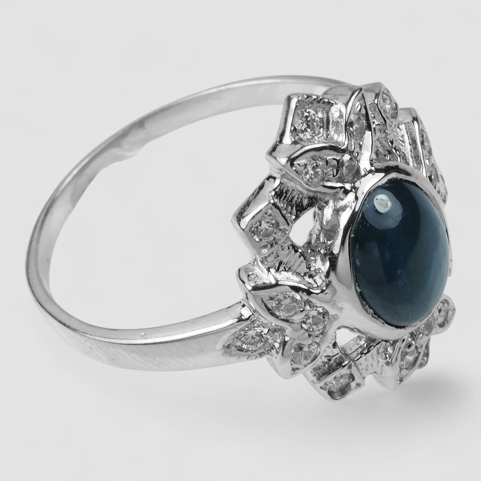 Exquisite Blue Star Sapphire 925 Sterling Silver Ring, Rhodium Plated, Tarnish Free, Free Resizing