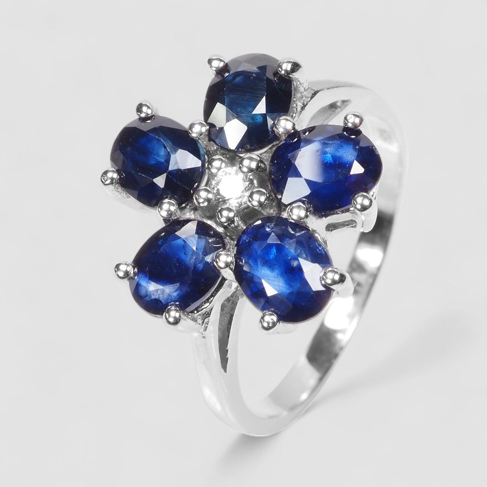 Flower Blue Sapphire 925 Sterling Silver Ring