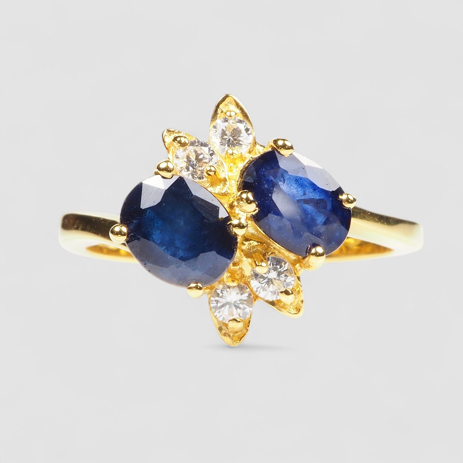 DUO STONE BLUE SAPPHIRE 24K GOLD 925 STERLING SILVER RINGS
