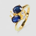 DUO STONE BLUE SAPPHIRE 24K GOLD 925 STERLING SILVER RINGS