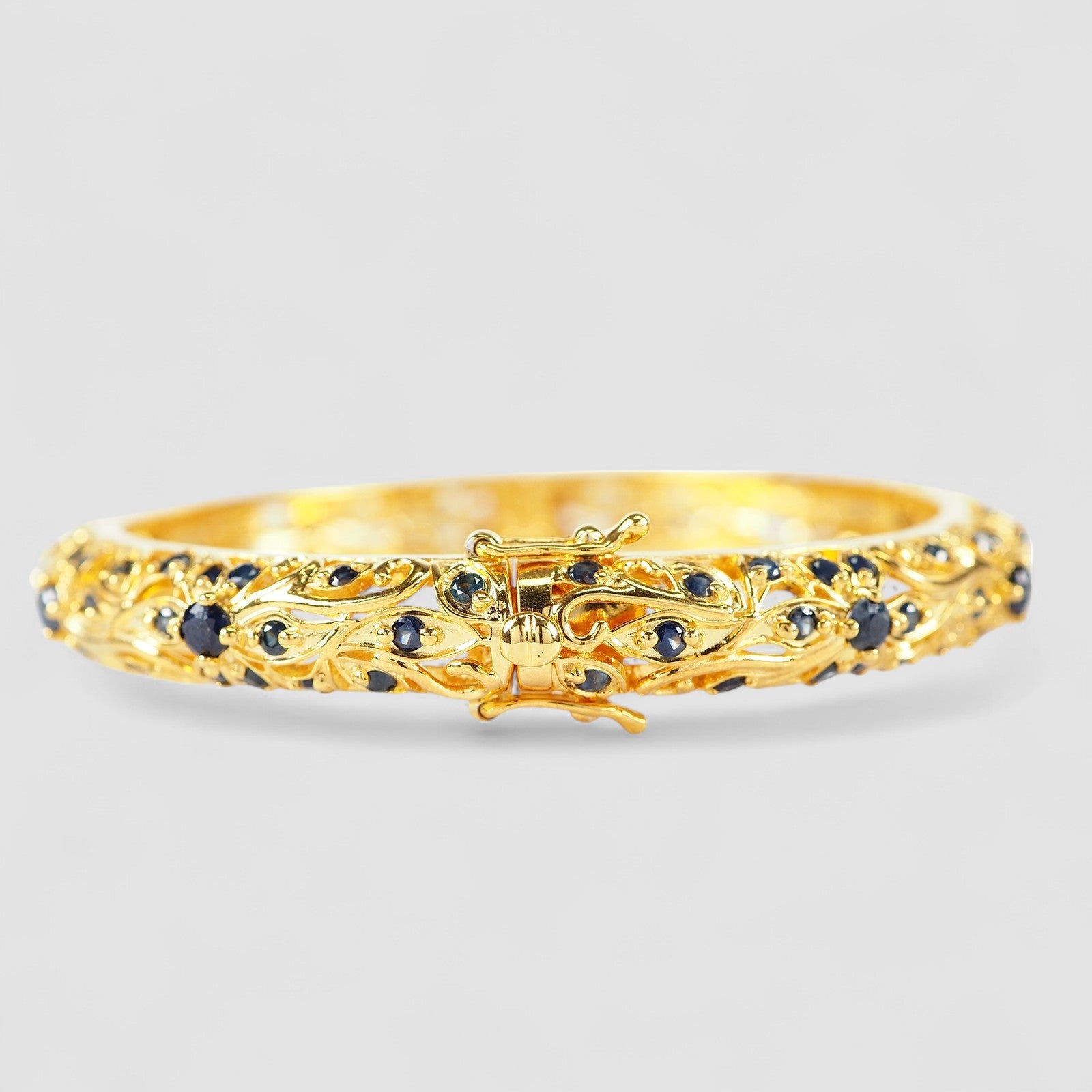 Blue Sapphire 925 Sterling Silver 24K Gold Bangle, Dainty Stacking Bangle
