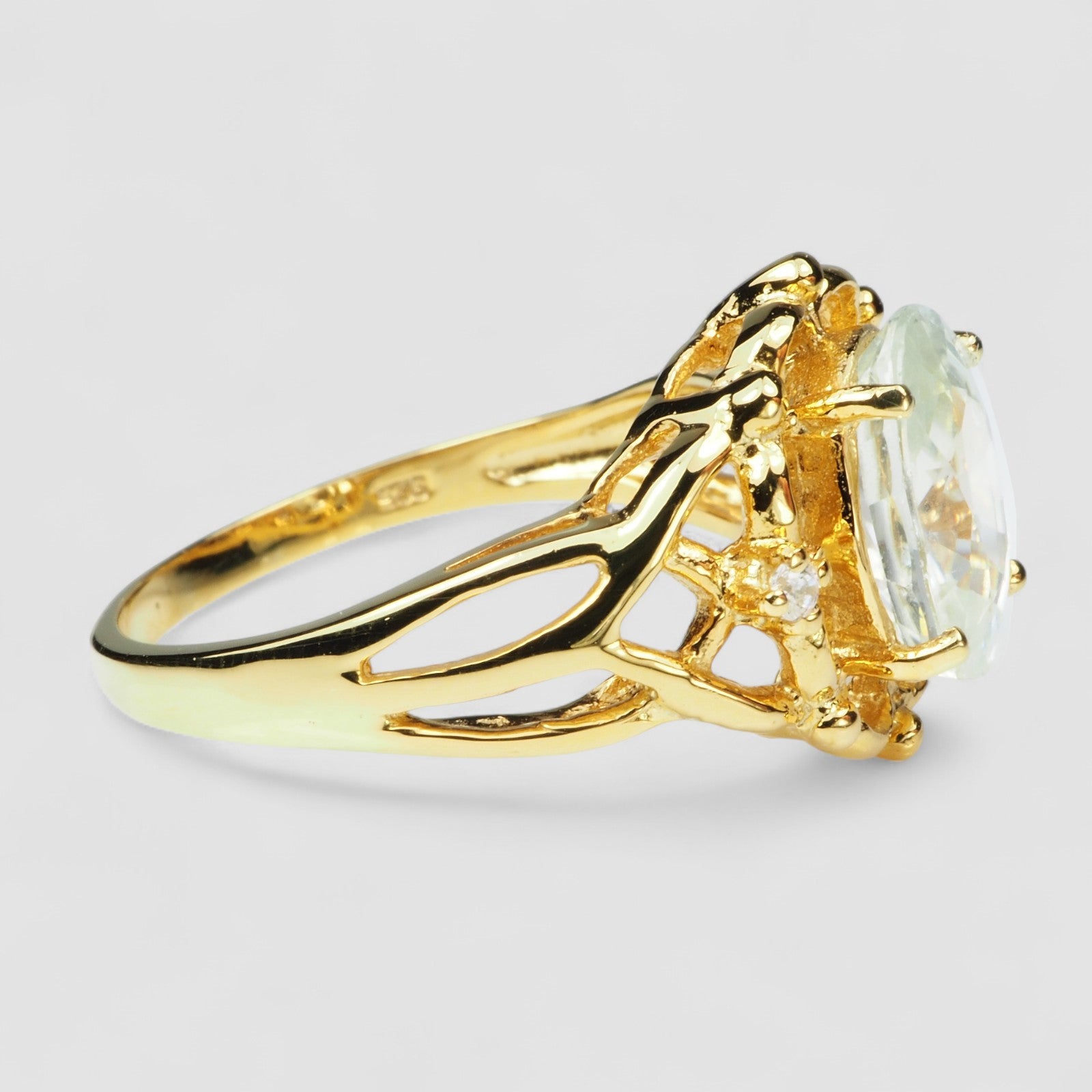 24K Gold 925 Sterling Silver Ring White Zircon