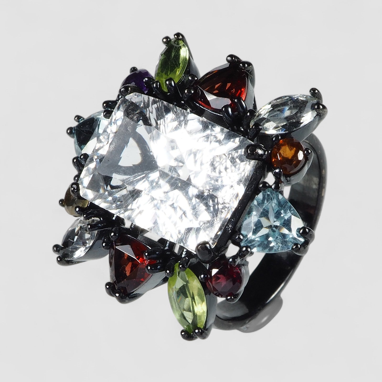 White Topaz 925 Sterling Silver Black Rings, Dainty Everyday Ring