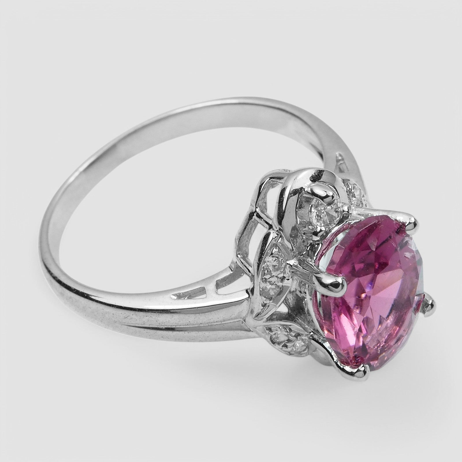 PINK TOURMALINE OVAL 925 STERLING SILVER WHITE GOLD PLATED RINGS