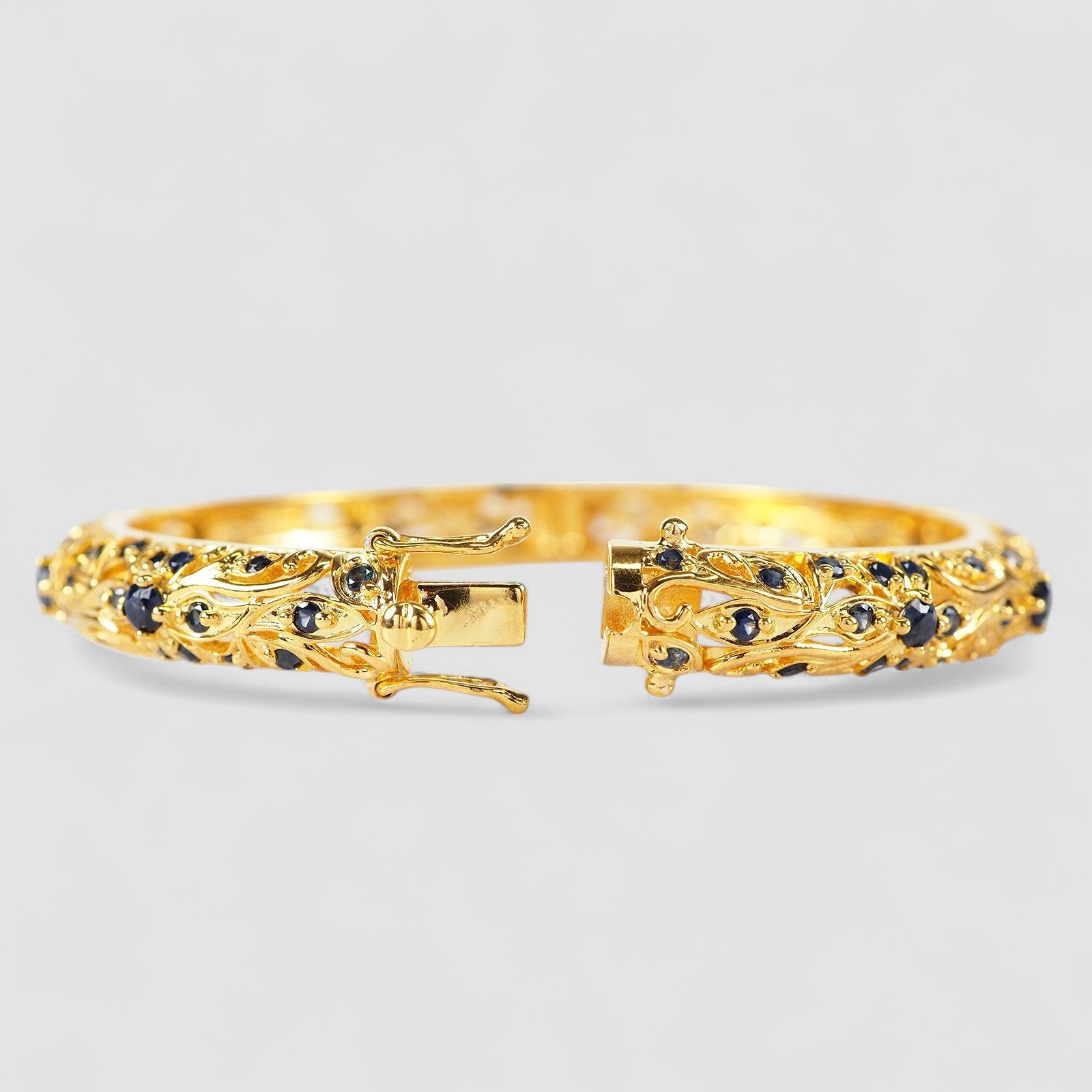 Blue Sapphire 925 Sterling Silver 24K Gold Bangle, Dainty Stacking Bangle