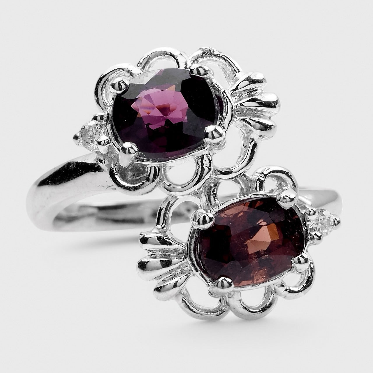 Duo Stone Red Spinel 925 Sterling Silver Ring, Natural Gemstone, Everyday