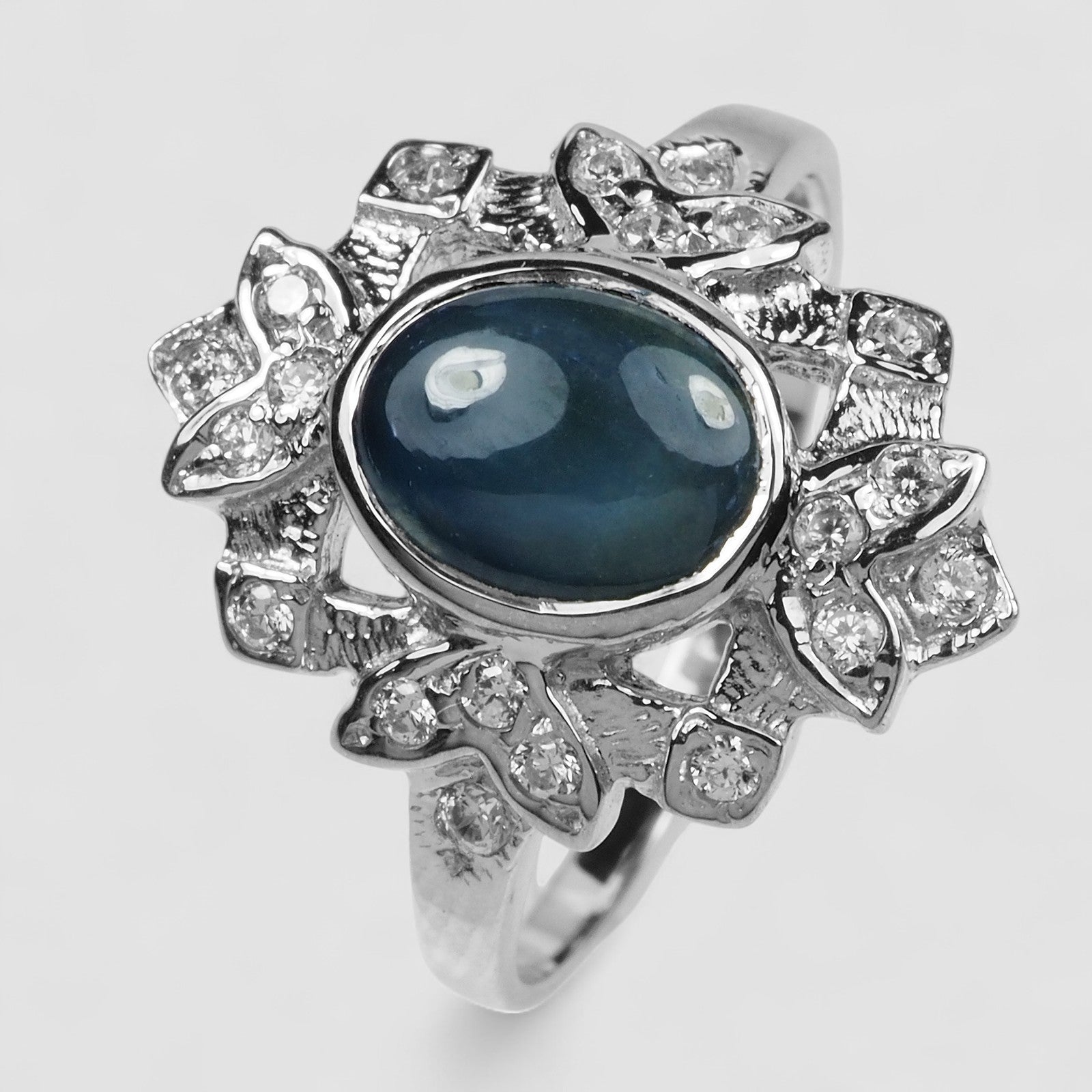 Exquisite Blue Star Sapphire 925 Sterling Silver Ring, Rhodium Plated, Tarnish Free, Free Resizing