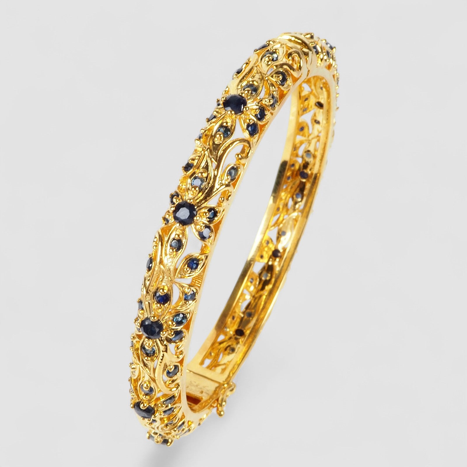 Blue Sapphire 925 Sterling Silver 24K Gold Bangle, Dainty Stacking Bangle