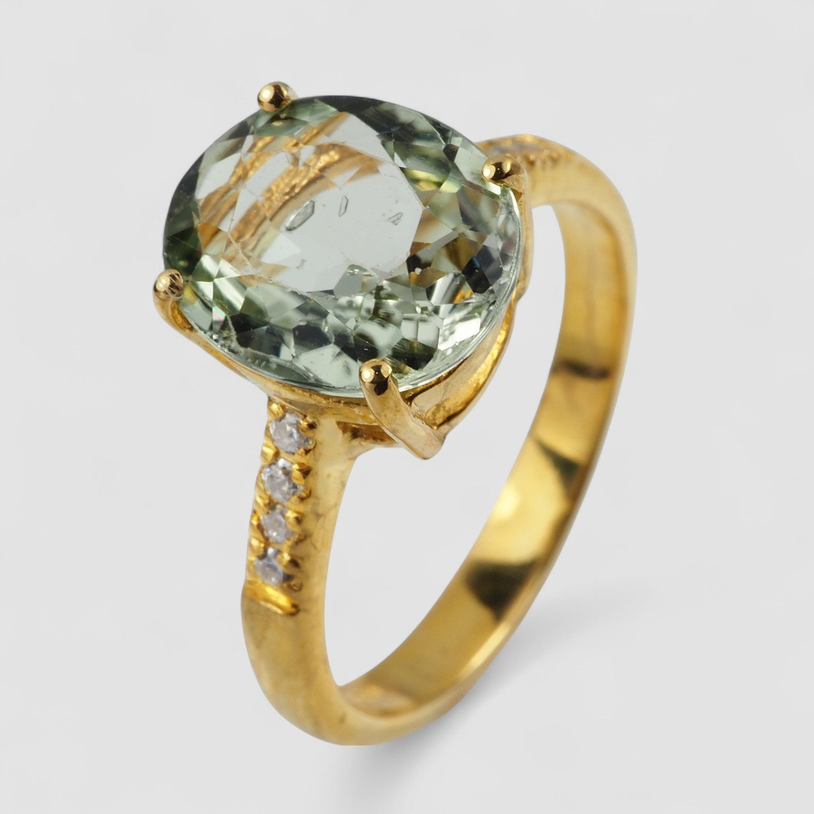 GREEN TOURMALINE 24K GOLD 925 STERLING SILVER RING