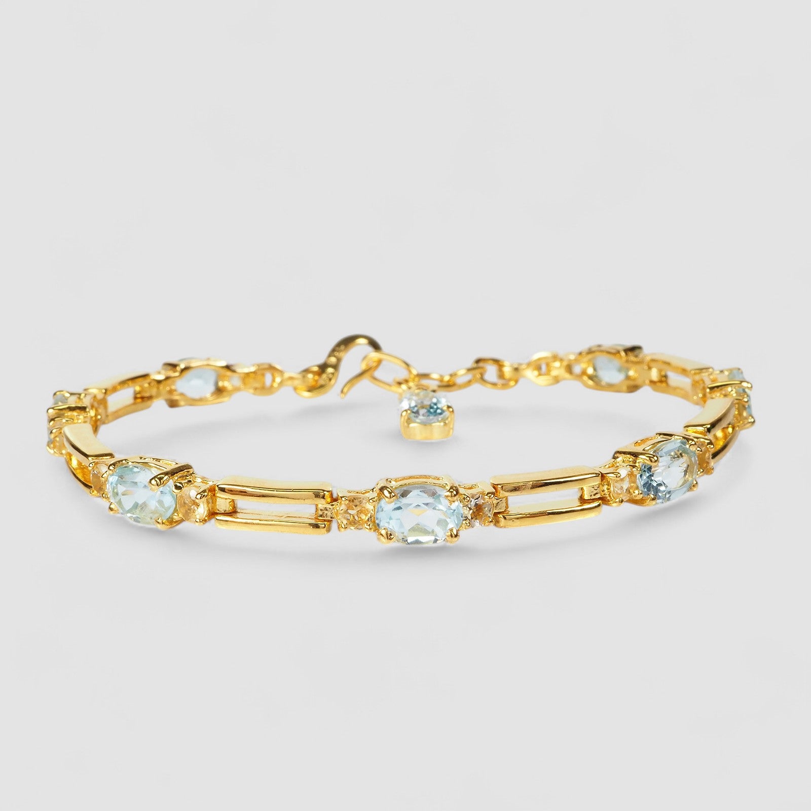 Blue Aquamarine 925 Sterling Silver 24K Gold Bracelet, Affordable Natural Gemstone, Everyday Bracelet