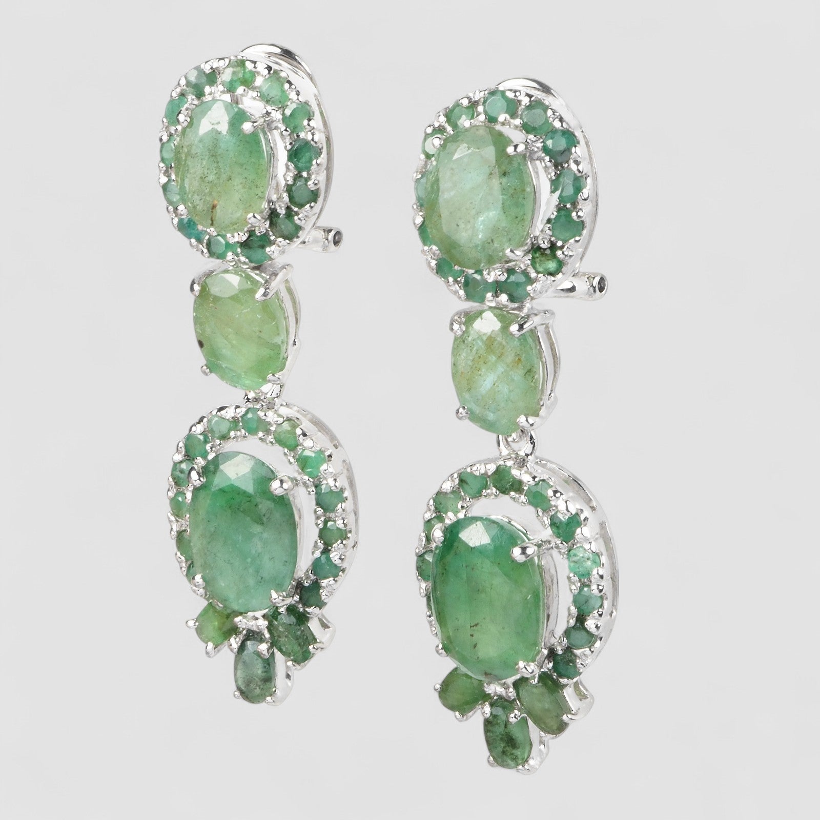 Green Emerald 925 Sterling Silver White Gold Earrings, 925 Unique Gift for Her, Natural Gemstone