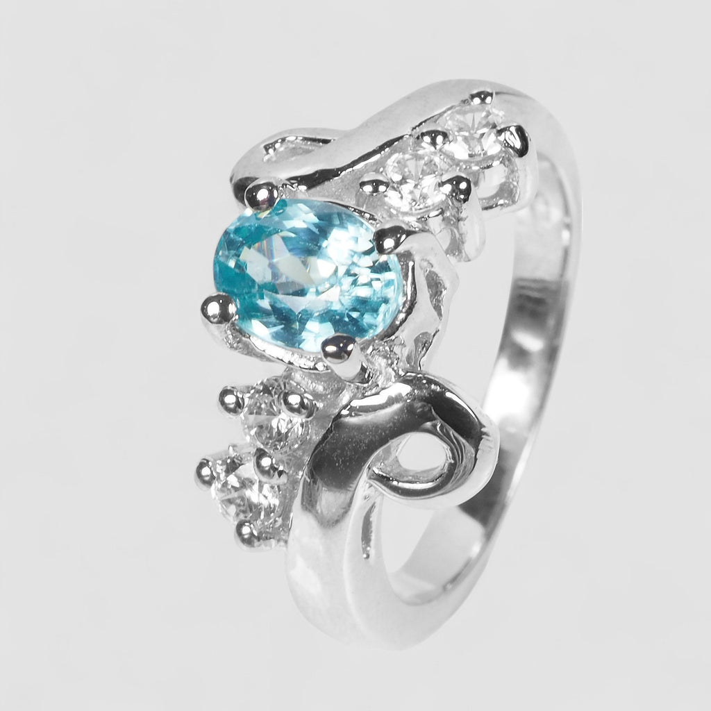 BLUE ZIRCON 925 STERLING SILVER WHITE GOLD PLATED RINGS