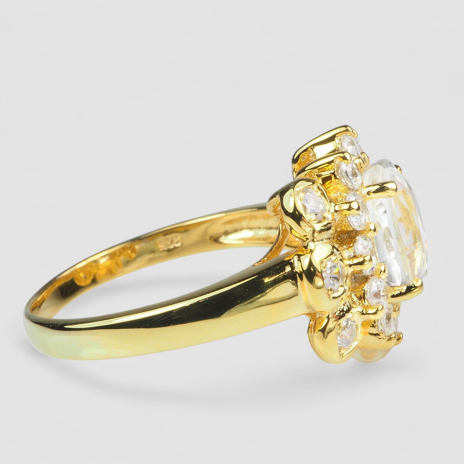 WHITE ZIRCON 925 STERLING SILVER 24K GOLD PLATED RING