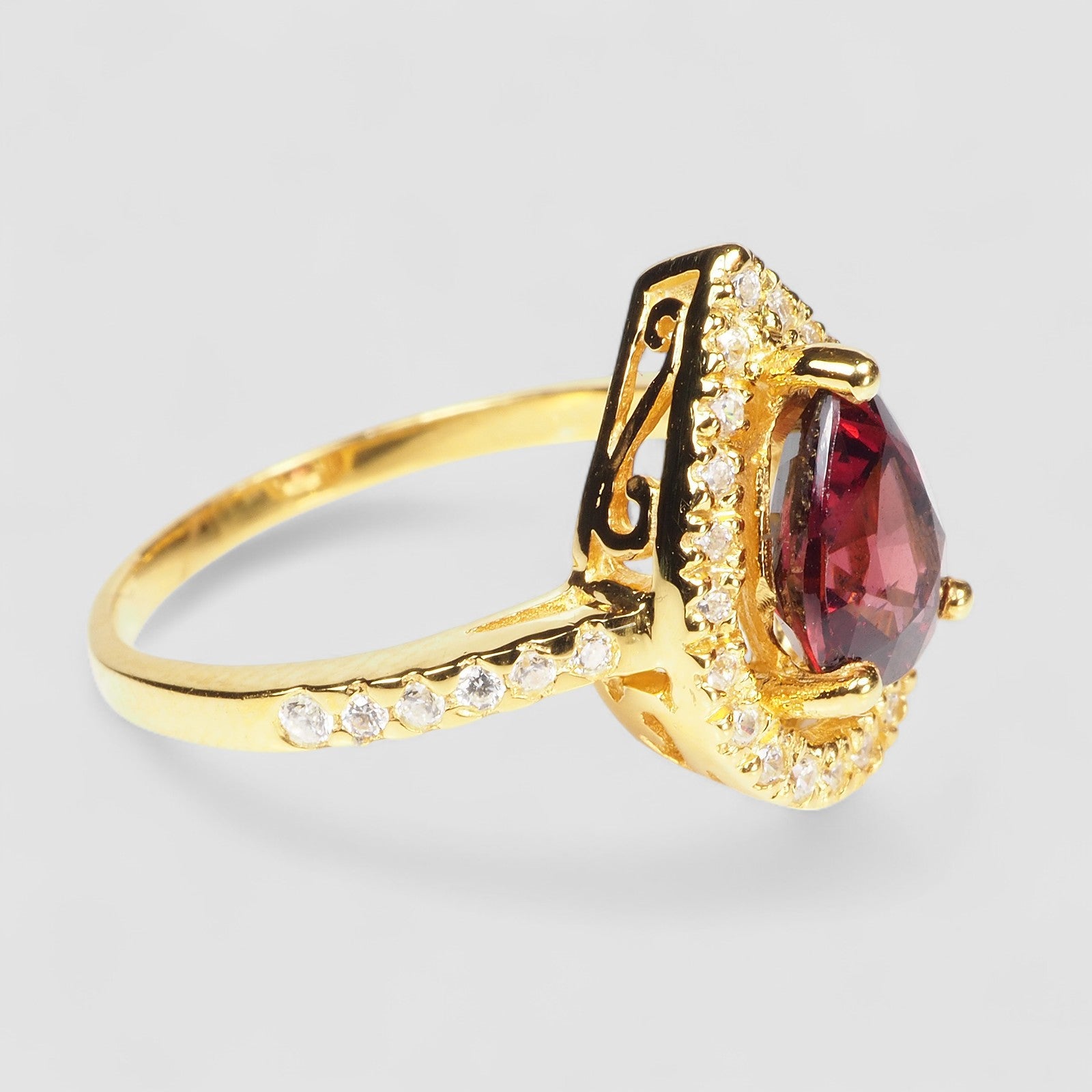 24K Gold 925 Sterling Silver Ring Red Rhodolite Garnet