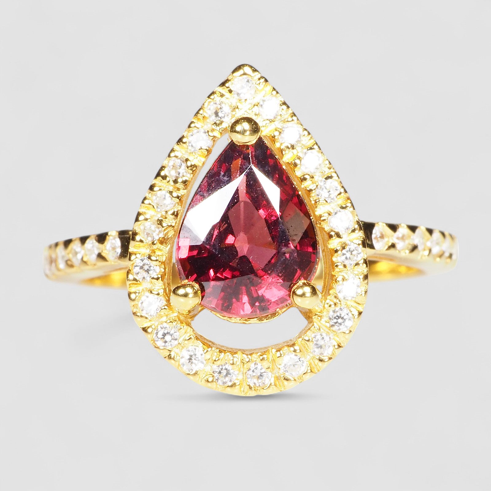 24K Gold 925 Sterling Silver Ring Red Rhodolite Garnet