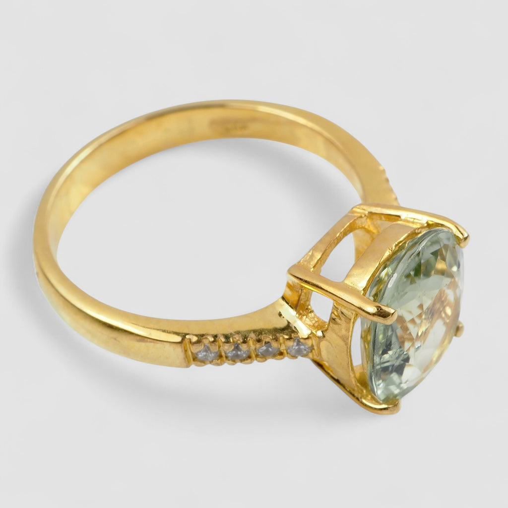 GREEN TOURMALINE 24K GOLD 925 STERLING SILVER RING