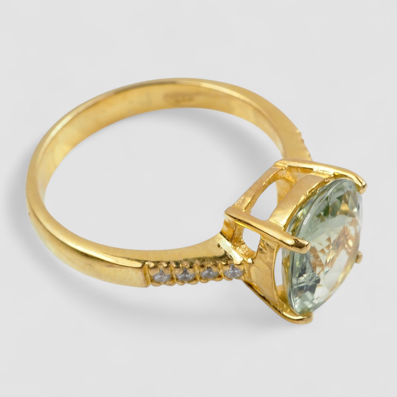 GREEN TOURMALINE 24K GOLD 925 STERLING SILVER RING