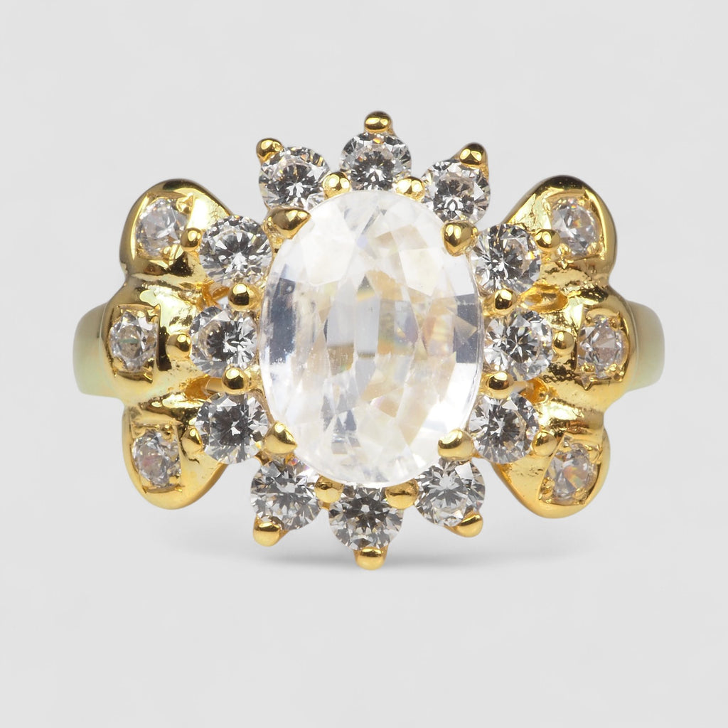 WHITE ZIRCON 925 STERLING SILVER 24K GOLD PLATED RING