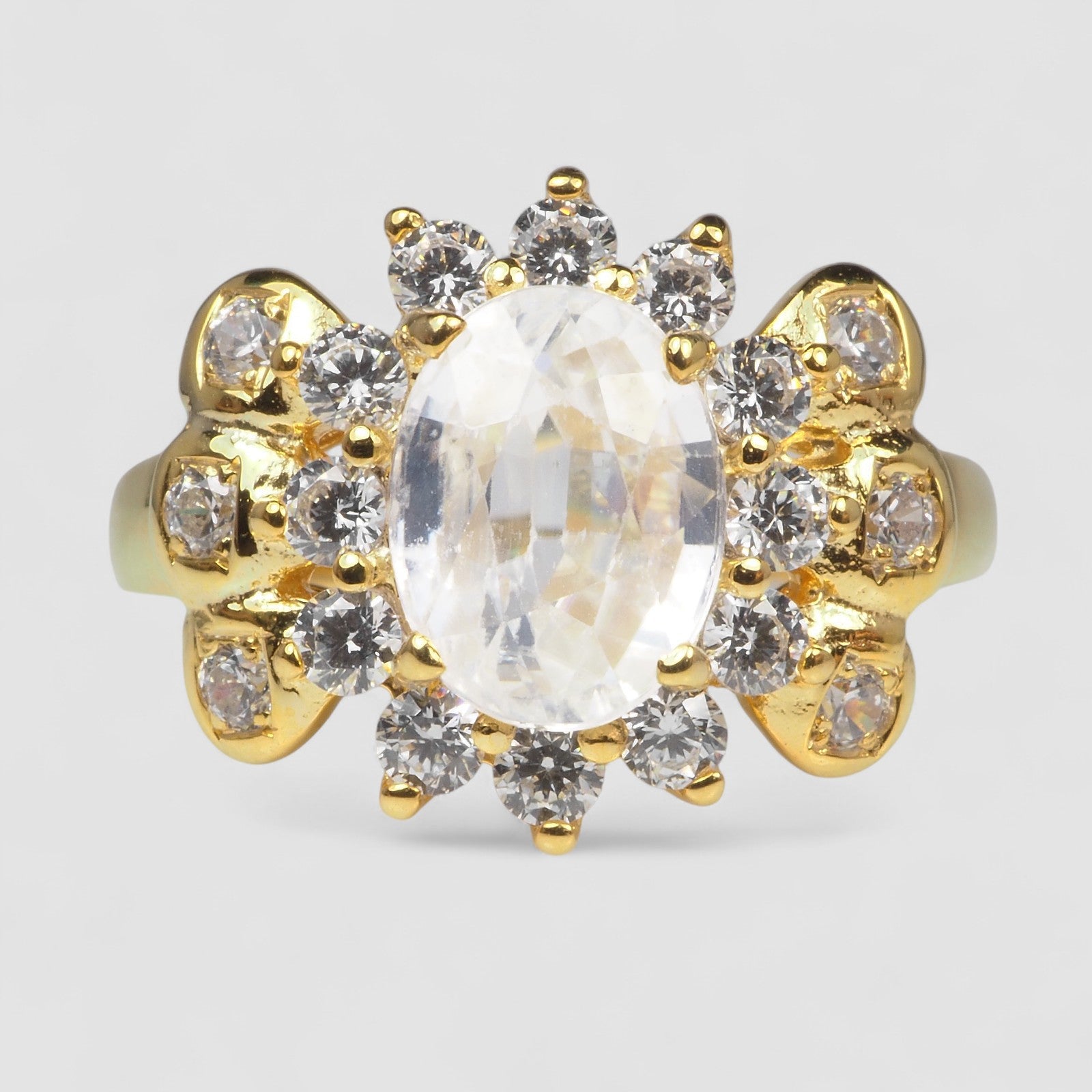 WHITE ZIRCON 925 STERLING SILVER 24K GOLD PLATED RING