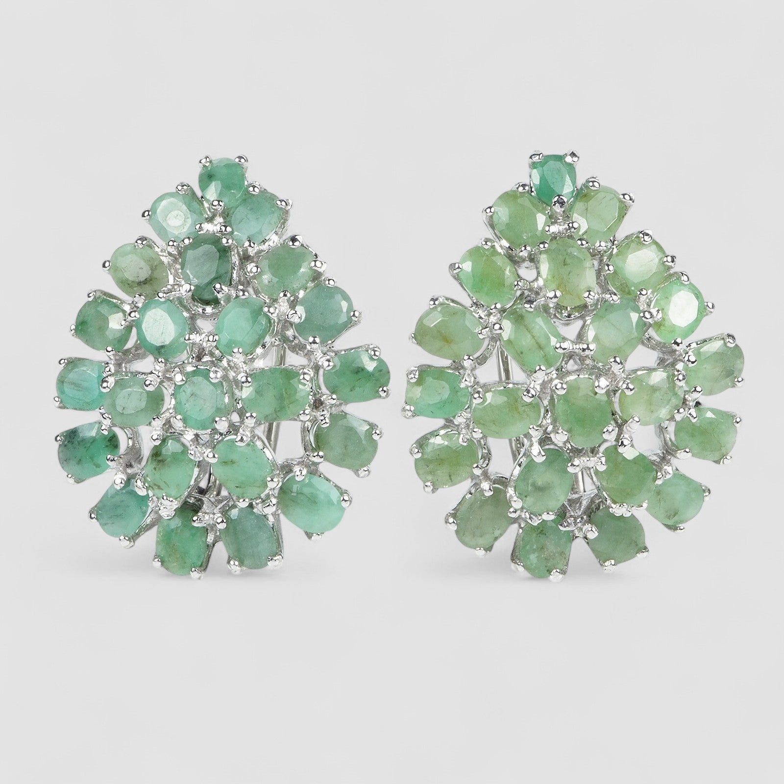Green Emerald 925 Sterling Silver White Gold Earrings, Rhodium Plated, Tarnish Free